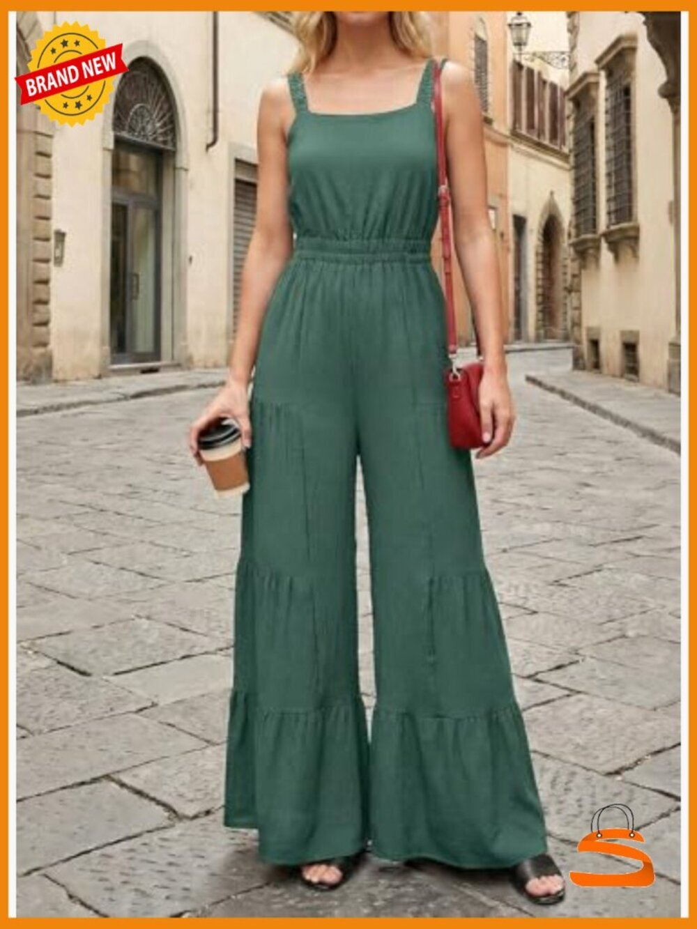 Sleeveless Ruffle Wide Leg Jumpsuit Flowy Romper Summer Casual Loose Fit - Picture 5 of 7